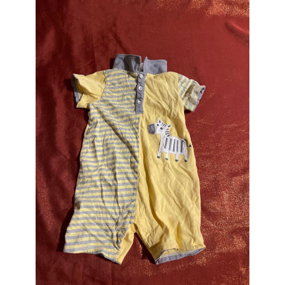 First Impressions Romper Baby 12-18M Yellow Gray Stripe Zebra Applique Polo
